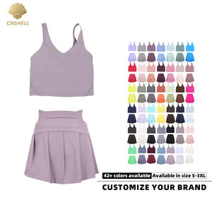 42 couleurs prêtes à être expédiées Débardeur profond à col en V dans le <span class=keywords><strong>dos</strong></span> en U Jupe de tennis plissée à taille haute Tenue quotidienne décontractée Ensemble <span class=keywords><strong>2</strong></span> pièces pour femmes - Product Image 1