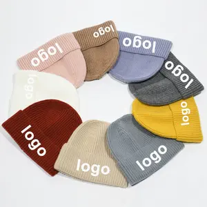 Customised Adult Unisex slouchy Chunky Acrylic polyester beanies custom logo embroidery plain beanie hats