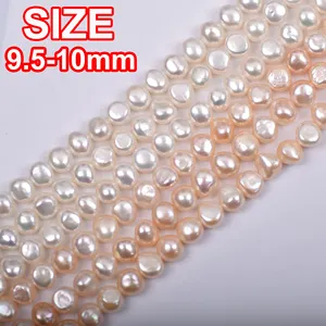 批发价格，优质白色粉色10毫米巴洛克双面光横孔异形珍珠串，37厘米