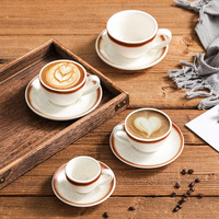 Kingze OEM ODM Logo personnalisé 75ml 220ml 250ml 300ml 320ml Ensemble tasse à café et soucoupe mouchetée pour chaîne de cafés et restaurants