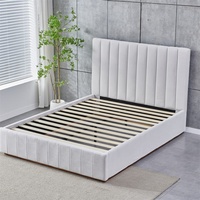 Cadre de lit plateforme rembourré en velours avec tête de lit capitonnée verticale, aucun sommier tapissier nécessaire, support en lattes de bois, taille complète