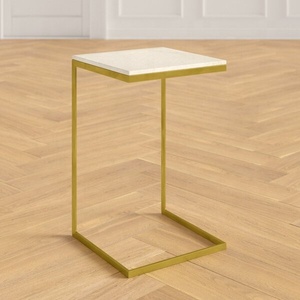 High Quality Modern <b>Side</b> <b>Table</b> Iron with Shiny <b>Marble</b> Top Rust Proof Black Powder Coat Set for Living Room - Product Image 2