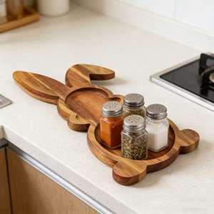 Plato de Madera de Acacia con Forma de Conejo, Novedad 2026, para Servir Comida <span class=keywords><strong>en</strong></span> Fiestas y Cenas - Product Image 4