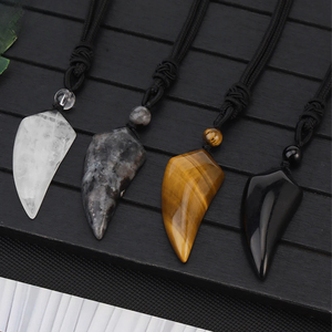 Collar de cuerda tejida con colgante de diente de lobo de cristal de <span class=keywords><strong>piedra</strong></span> natural de amatista, estilo retro minimalista, accesorios de joyería para hombre - Product Image 1