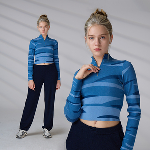 Fabricant de vêtements en tricot sur mesure, pull à fermeture éclair, manches longues, pull court pour femmes - Product Image 1