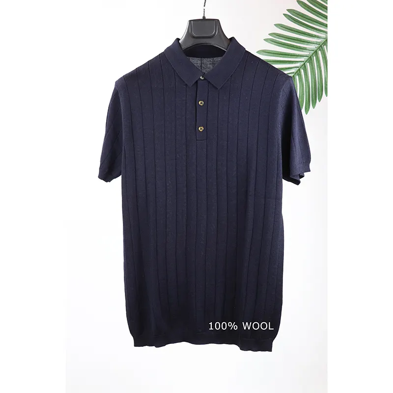 men stylish custom stripe design wool knitted men polo shirt