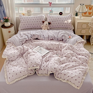 Nouvel ensemble quatre pièces en gaze double couche froissée effet nuage - Polyester antistatique 600TC style dentelle uni pour hôpital, maison, hôtel - Product Image 4