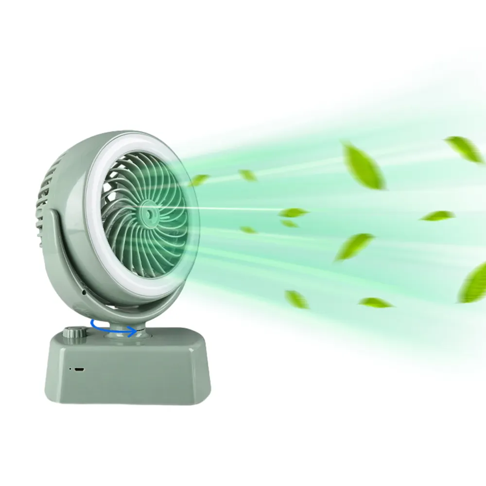 Ventilador de circulación de aire portátil, ventilador de refrigeración alimentado por USB, Mini ventilador de niebla de escritorio con luz LED, ventilador de mesa oscilante para dormitorio