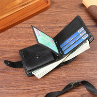 Dompet Lipat Pendek Pria Kulit PU Anti-RFID dengan Kancing Tekan, Dompet Kartu Bisnis Vintage Tipis, Tempat Koin untuk Pria