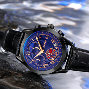 Reloj cronógrafo redondo para hombre, correa de cuero de lujo, reloj de cuarzo resistente al agua 30M - Product Image 2