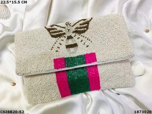 Bolso de Mano Tipo Clutch de Lona con Bordado de Mariposa, Diseño Bohemio, Cuentas, Cierre Magnético, Forma de Sobre, Forro de Algodón para Mujer - Product Image 2
