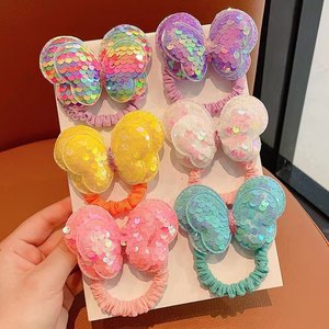 Lazo para el pelo con lentejuelas para bebés y niñas, banda para el pelo de tela de alta elasticidad, uso diario, estilo de cuerda de raíz de loto multicolor - Product Image 3