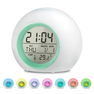 Round Digital Desk Clock Color Changing Night Light Perpetual Calendar Alarm Clock <b>Bedside</b> <b>Table</b> Clock for Kids Room - Product Image 6