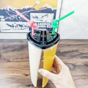 ÉCHANTILLON GRATUIT 700ml Gobelet à bulles en forme de cœur Double plaisir Gobelet jetable en plastique Gobelet double séparé - Product Image 3