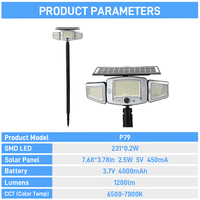 Lámpara Solar LED Solarup de 3 Cabezas para Jardín, 1200lm, Exterior, Impermeable, con Sensor de Movimiento, IP65, Alto Brillo