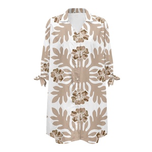 Camicie da spiaggia con bottoni floreali personalizzate a forma di foglie tropicali con stampa hawaiana per donne bianche Cardigan <span class=keywords><strong>Kimono</strong></span> lungo per costumi da bagno taglie forti - Product Image 5