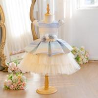 Vestido de tutú para niñas, con degradado de color, decoración floral en la cintura, falda de tul multicapa, atuendo formal para cumpleaños, niña de las flores, escenario o evento.