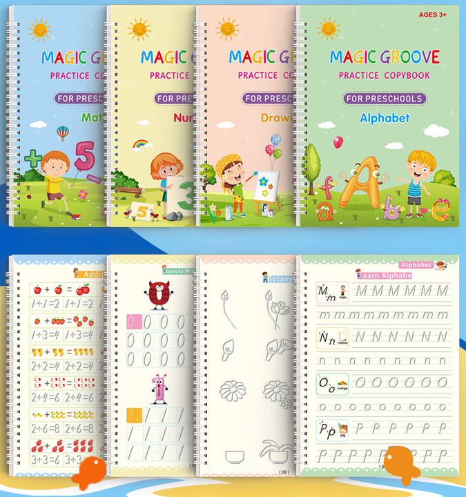 Magic Reusable Writing Workbook Set for Preschoolers Aged 3-8 Years Old Calligraphy 13*19CM 4 Books in Paper Material