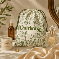 Pochette de rangement en coton bio respirant en mousseline naturelle avec cordon de serrage pour maquillage, produits de toilette, shampoing et lotion
