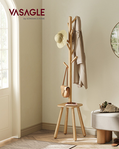 VASAGLE Tree Shape <strong>Wood</strong> Coat Stand 67" Tall Clothes Rack with 8 Hooks &amp; <strong>Shelf</strong> for Wardrobe Bedroom Bathroom - Product Image 2