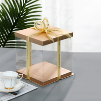 Boîte à gâteau en plastique transparent dorée de luxe pour le stockage et le transport de gâteaux frais, boutique de pâtisserie, présentation d'aliments, emballage