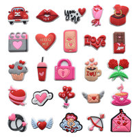 Décoration de chaussures en PVC souple motif dessin animé pour sabots et sandales, accessoires DIY à dos plat pour étuis, breloques pour chaussures série Saint-Valentin