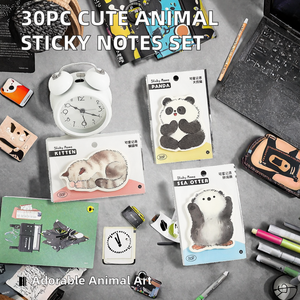 Ensemble de notes autocollantes avec animaux mignons, Panda, chaton, loutre de mer, blocs-notes auto-adhésifs, papier à notes pour étudiants, planificateur, usage au bureau, 30 pièces - Product Image 2