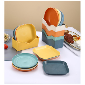 Wheat Straw Dish <b>Set</b> Round Solid Color Plate for Picnic and Dining Tables - Product Image 2