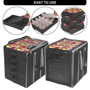 Boîtes de rangement d'ornements de noël avec séparateurs 5 plateaux séparés support d'ornements conserve 100 ornements de vacances sac de transport Durable - Product Image 3