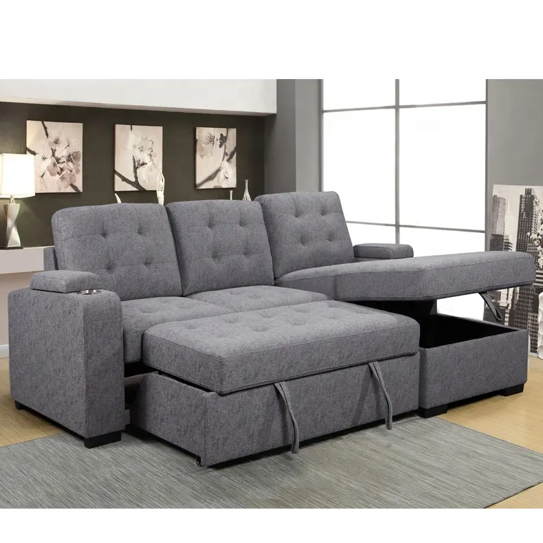 Tianhang Furniture to direct grey linen fabric with water cup holder sofa bed can be customized fabric and color of the living r