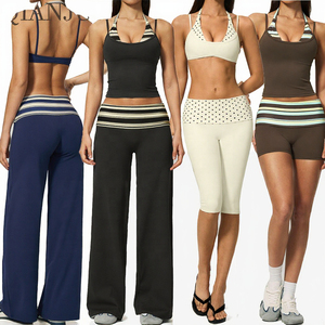 LIANJ Women's 2 Piece Yoga Set Striped <b>Crop</b> Top High Waist <b>Leggings</b> Breathable Spandex Polyester Workout Activewear - Product Image 3