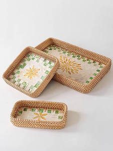 Handmade หวายตกแต่งถาดตะกร้าสําหรับผลไม้ถาดมือทอตะกร้าตะกร้าชาตกแต่งห้องนั่งเล่น - Product Image 6