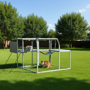 Enclos extérieur pour chat 110 en aluminium avec couverture imperméable, grand parc pour chatons avec plateformes, design moderne - Product Image 2