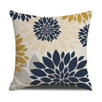 Housse de coussin décorative YINUAN motif chrysanthème moderne, bleu marine et jaune, pour canapé