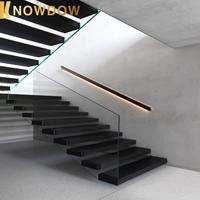 Escalier flottant intérieur KNOWDOW, marches résistantes aux intempéries, escalier de villa au bord de la piscine, escalier de villa haut de gamme, escalier flottant personnalisé avec LED