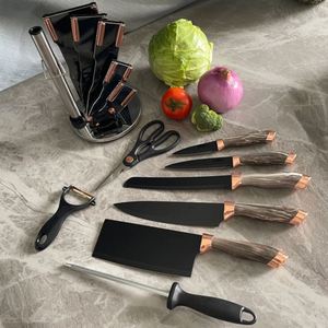 9-Piece Stainless Steel Kitchen <b>Knife</b> <b>Set</b> with Marble Patterned Electroplated Head Custom Logo Metal Components Rotating Seat - Product Image 2