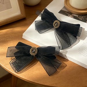 Luxury rhinestone <b>bow</b> hair <b>clip</b>, velvet French high-end bangs <b>clip</b>, textured organza Korean style - Product Image 3