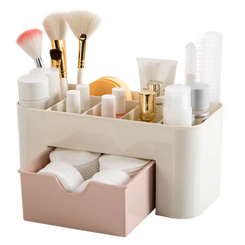 Rosa Blau Grün Kunststoff Make-Up Organizer Machen Up Pinsel Lagerung box mit Schublade Baumwolle Tupfer Stick Speicher fall