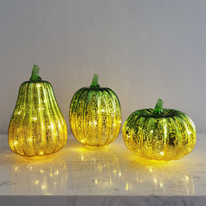 Hot Sale NEW ARRIVAL Durable Waterproof Yellow Green Artificial Pumpkin LED Light Glass Lamp Portable Halloween Decoration - Product Image 3
