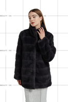 Manteau cardigan en fausse fourrure de vison, en laine moelleuse, coupe-vent, manches longues, col montant, vêtements d'extérieur avec poches pour femmes
