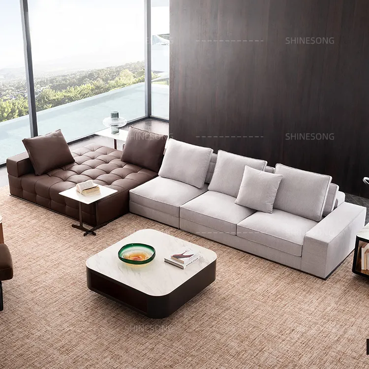 High quality new modern fabric two colors couch Living room furnitureL shape leather sofa set