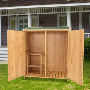 Double-door Wooden <strong>Garden</strong> <strong>Shed</strong> with Internal <strong>Shelving</strong> and Waterproof Roof, W128cm*D50cm*H89cm - Product Image 2