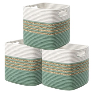 Paniers <span class=keywords><strong>de</strong></span> <span class=keywords><strong>rangement</strong></span> en corde <span class=keywords><strong>de</strong></span> coton tressée en gros, paniers en jacinthe d'eau naturelle pour l'organisation des jouets <span class=keywords><strong>de</strong></span> la crèche, <span class=keywords><strong>de</strong></span> la buanderie et des placards - Product Image 2