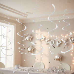 Confezione da 28 Decorazioni a Spirale in Plastica Argento per Soffitto e Pareti per Feste - Product Image 3