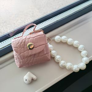 Pearl <b>Bag</b> Pendant Car Keychain Handmade <b>Mini</b> Earphone <b>Bag</b> Accessory PU Leather <b>Bag</b> Keychain with Pearl Wristlet - Product Image 2