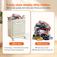 Panier à linge pliable en plastique respirant pour vêtements sales, panier à linge de salle de bain pliable avec roulettes universelles