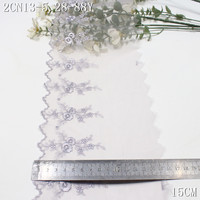 Bordure en dentelle de tulle brodée florale blanche de 15 cm, dentelle festonnée pour la production et la décoration de vêtements, robes et poignets de manches