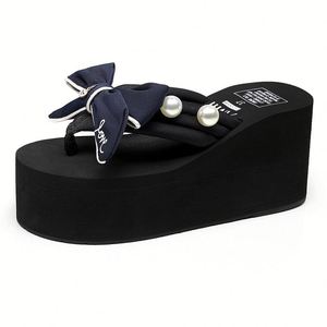 Tongs à talons de 8 cm avec nœud noué à la main, sandales de plage antidérapantes, chaussures de plage tendance pour femmes - Product Image 1