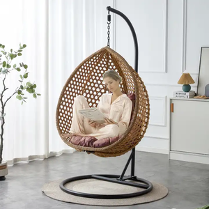 Sedia Sospesa Moderna a Forma di Uovo con Rattan PE, <span class=keywords><strong>Altalena</strong></span> Ondulata, Cesto Oscillante per Arredamento <span class=keywords><strong>da</strong></span> <span class=keywords><strong>Giardino</strong></span> e Patio - Product Image 4