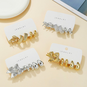 Joyería de Moda, Juego de Aretes Geométricos, Aros y Broqueles en Oro y Plata, para Fiestas - Product Image 3